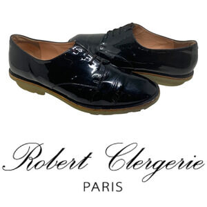 Robert Clergerie Womens Sz 8 Patent Leather Oxfords Lace Up Avant Garde Dust Bag